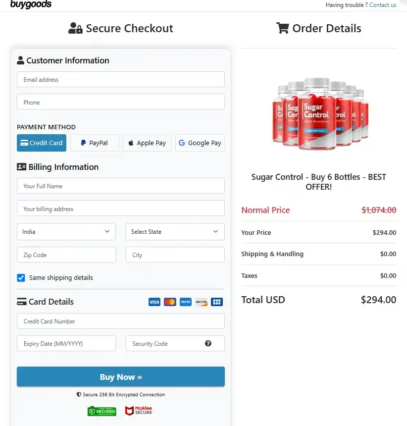 Sugar Control Order Page